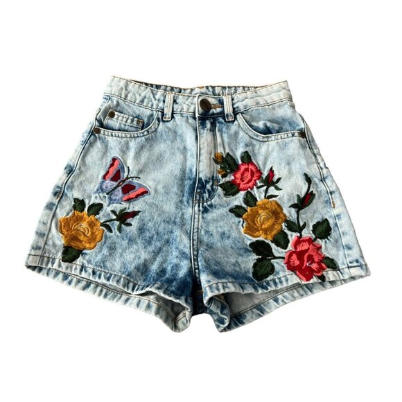 Youcom Pants - Youcom Hot Pants Shorts Sz 2 Embroidered Roses Butterfly